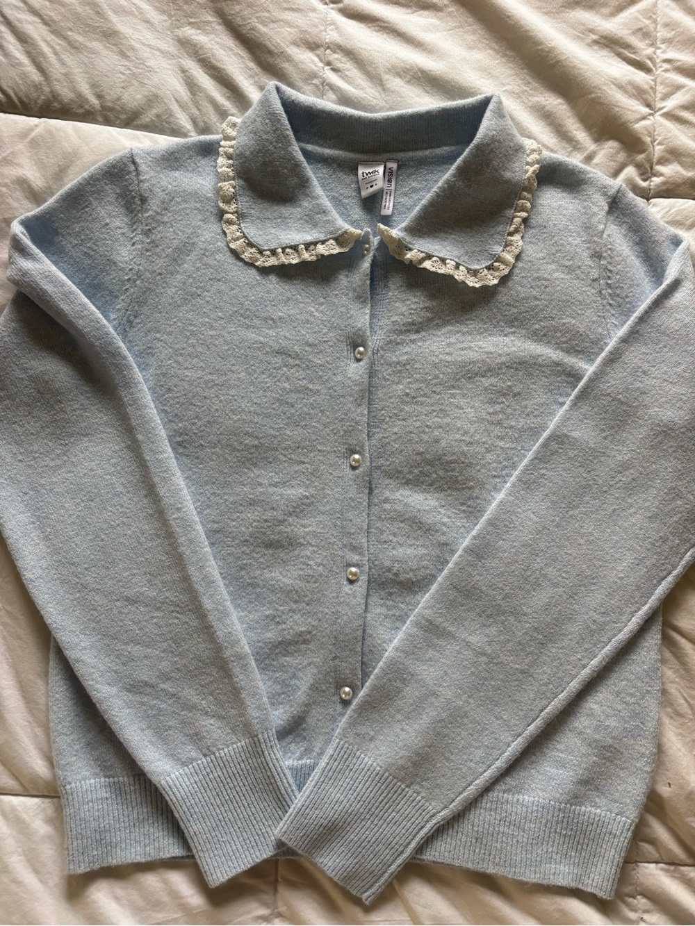 twik Peter Pan Collar Pearl Cardigan